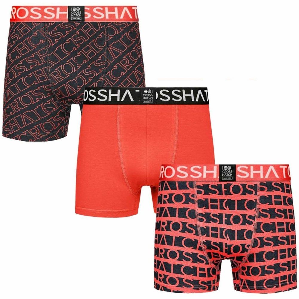 Crosshatch 3 Pack Typeline Designer Boxer Trunks Underwear Red