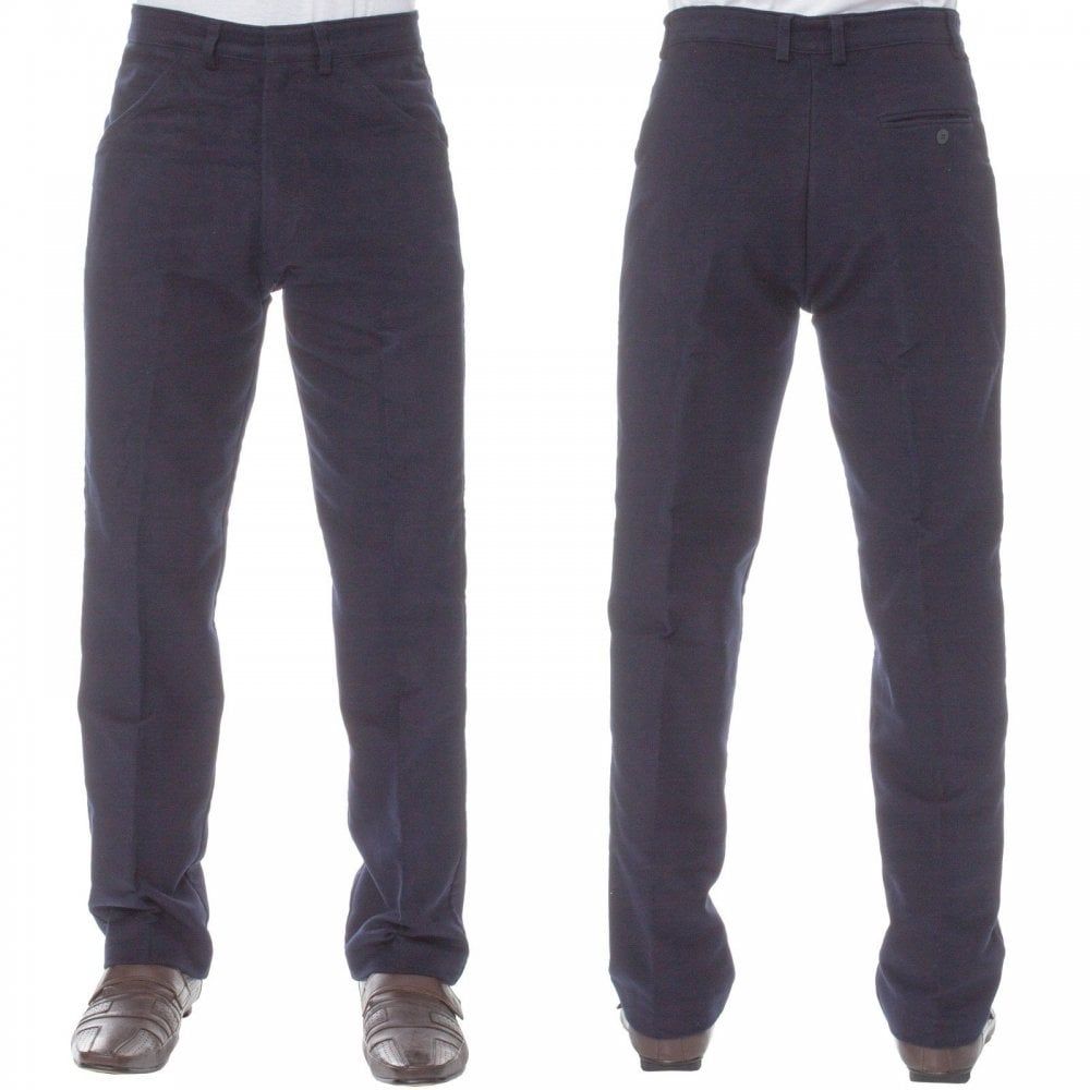 Mens Carabou New Casual Plain Moleskin Work Hunting Trousers Navy