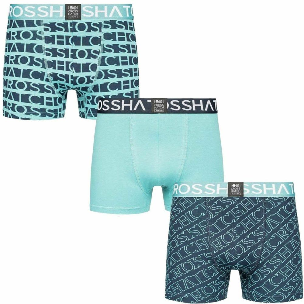 Crosshatch 3 Pack Typeline Designer Boxer Trunks Underwear Teal