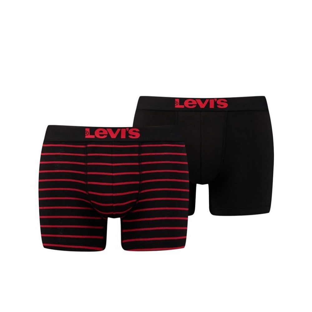 Mens Levi's New Branded 2 Pack Striped Boxer Trunks 200SF Red Black