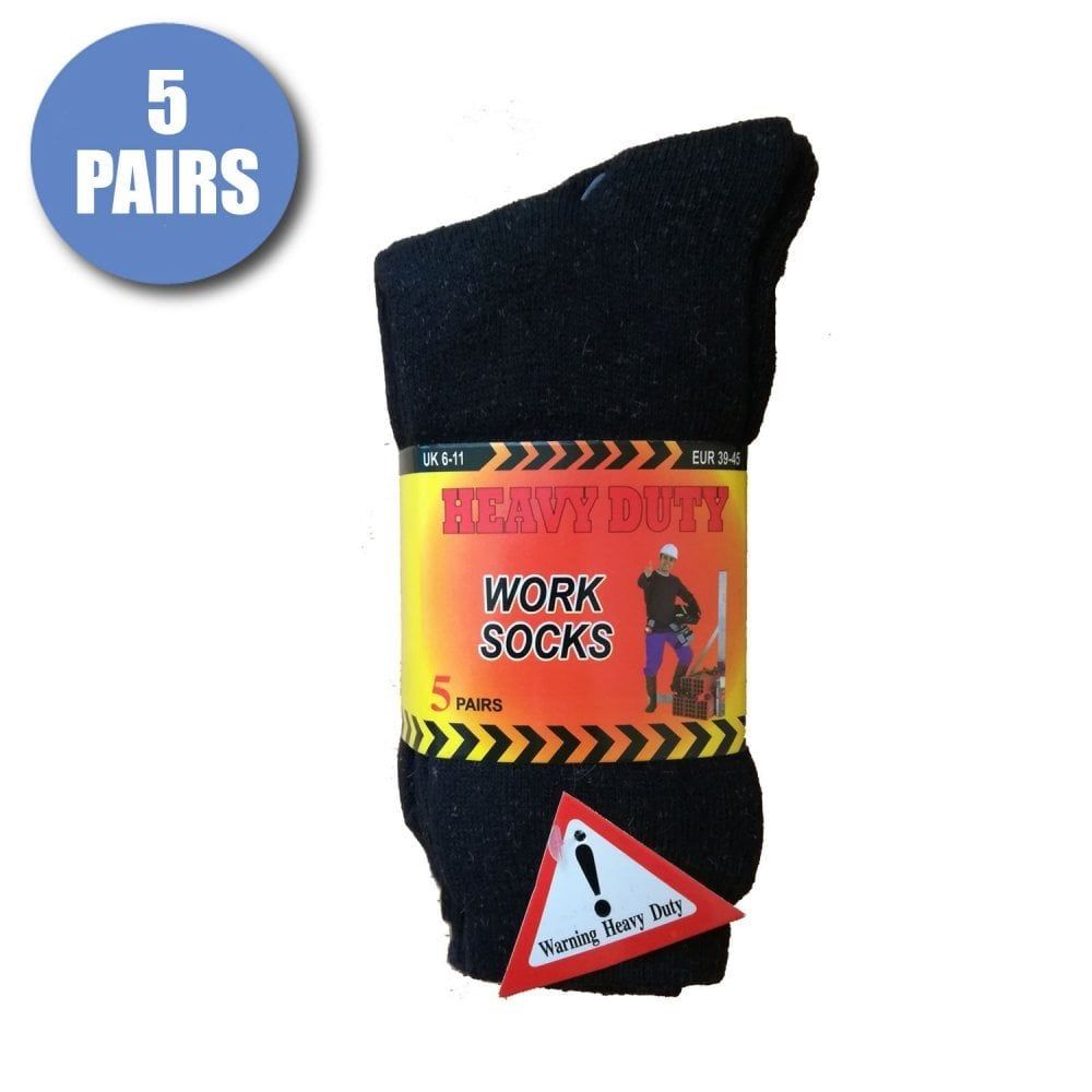 Design Socks Mens Thermal Warm Heavy Duty Thick Builder Work Socks in Plain Black Charcoal