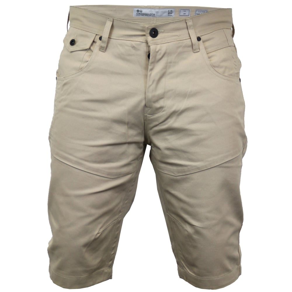 Crosshatch Men Amalaga Designer Cargo Chino Shorts Stone