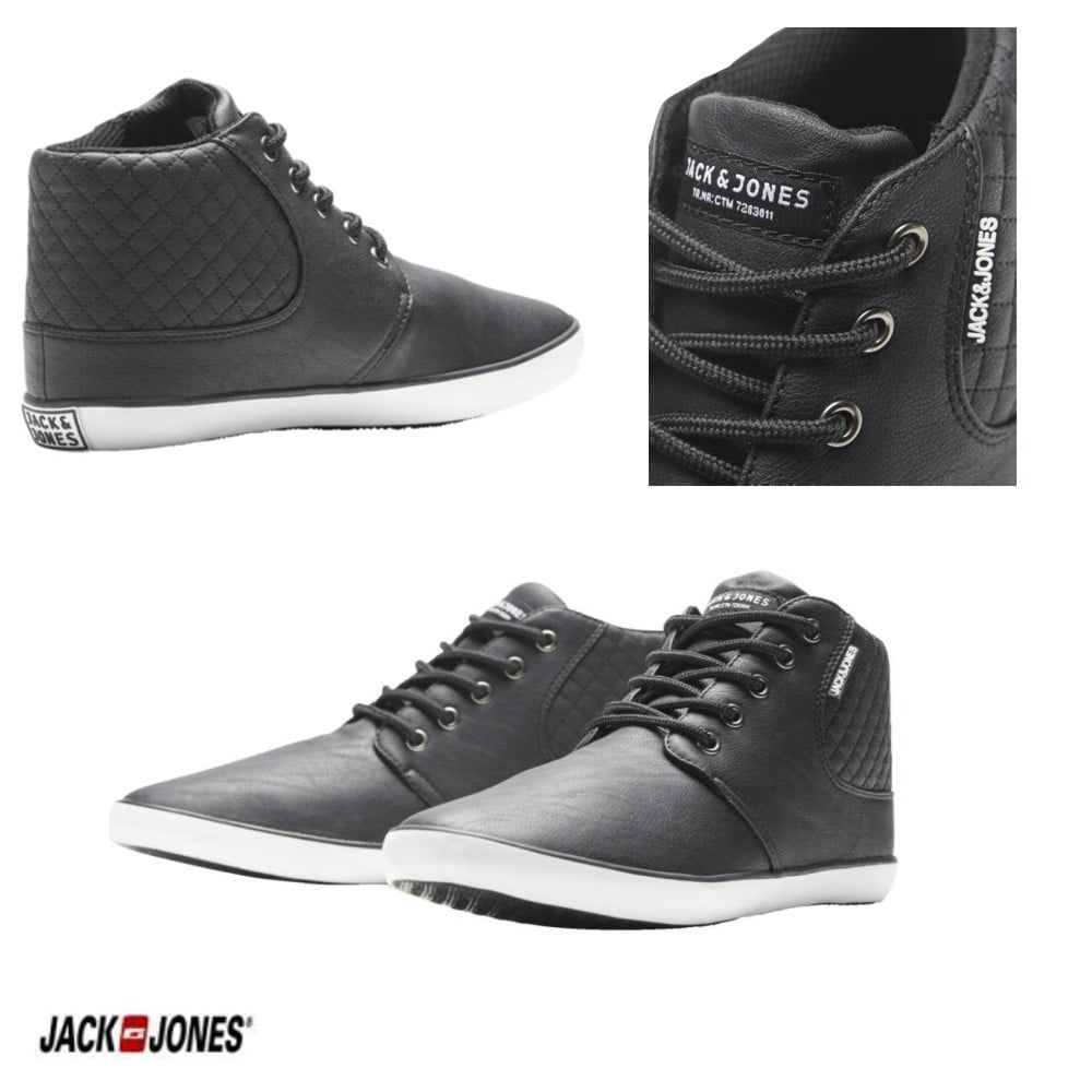 Jack & Jones Vertu Mixed PU Sneakers High Top Core Trainers Pumps Black