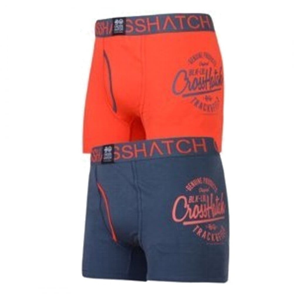 Crosshatch 2 Pack Brookster Branded Designer Boxer Trunks Underwear Red/Navy