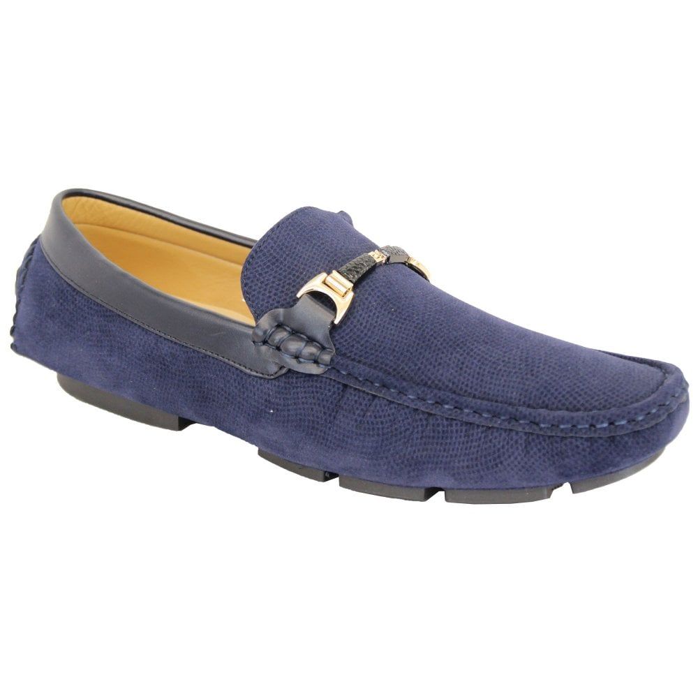 Mens Belide Moccasins Suede Look Shoes Driving Loafers Slip On Italian New Navy