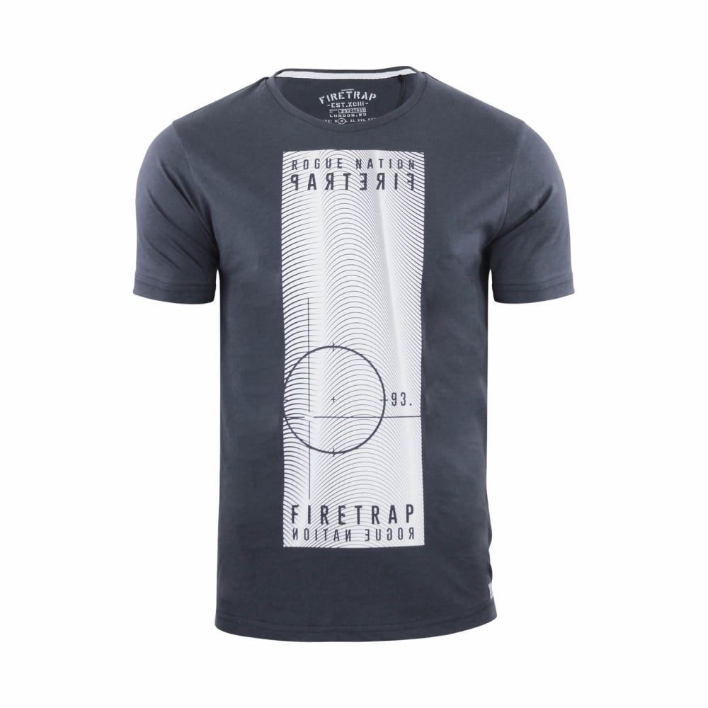 Firetrap Mens Tabb Branded Designer Casual Blackseal T Shirt Raven