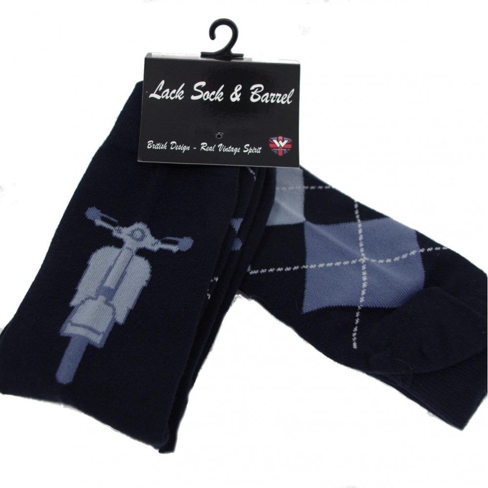 Warrior Retro Vespa Vintage Socksteady Argyle Grey Socks pack of 2 pairs Mod Scooter 
