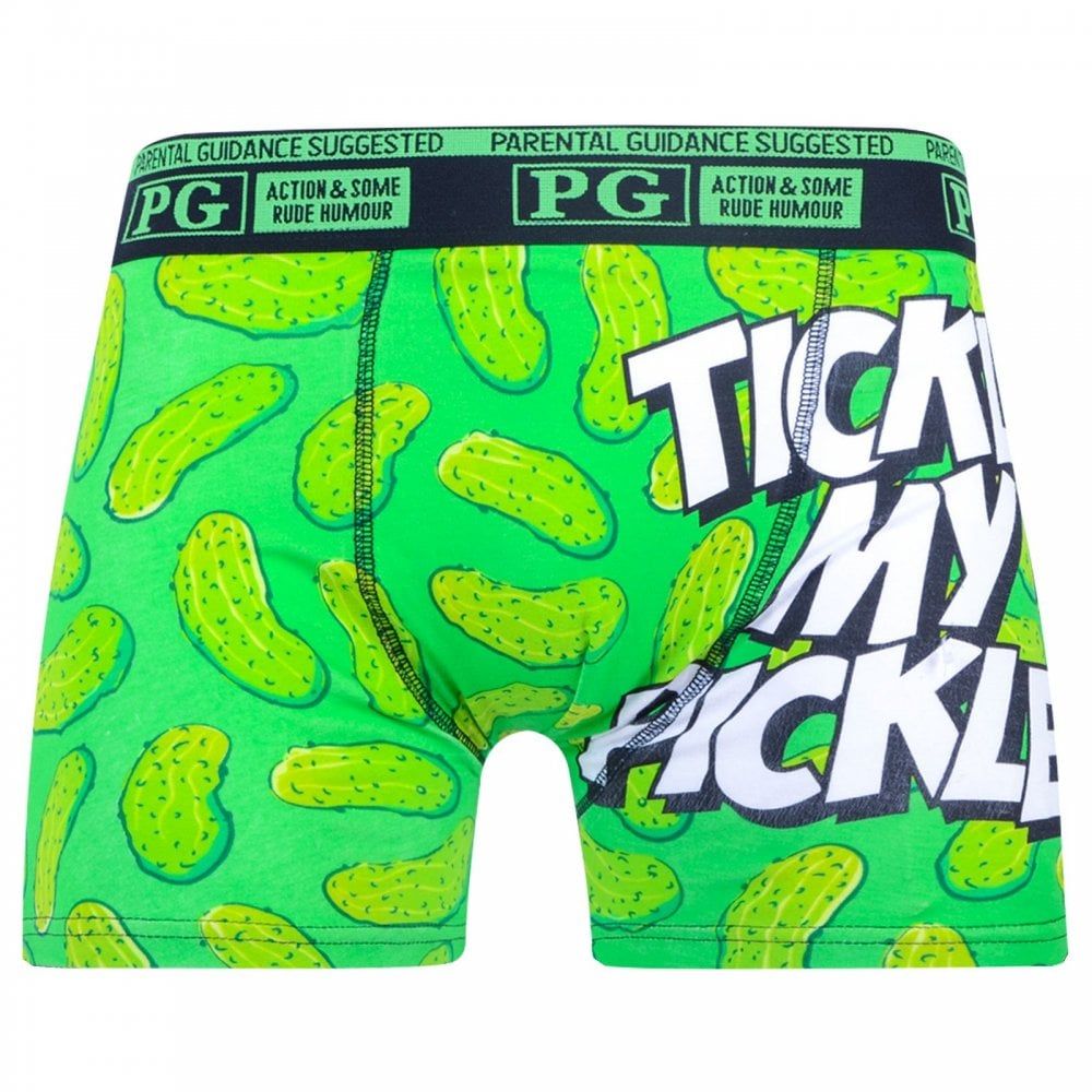 Mens PG Men's Tickle My Pickle Cartoon Novelty Boxer Shorts Trunks Green