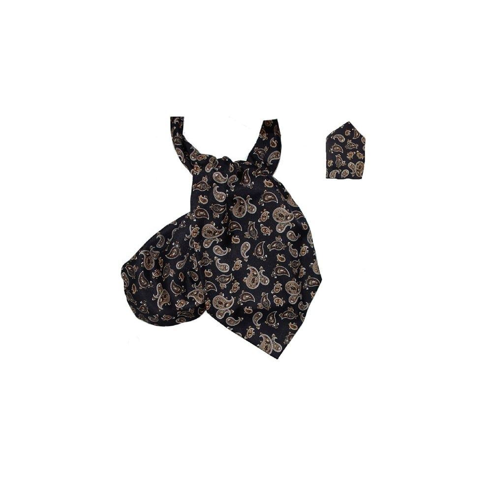 Warrior Matching Cravat & Hankerchief Black & Gold Paisley