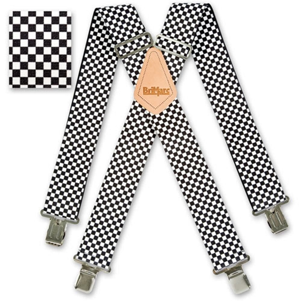 Brimarc Mens Heavy Duty Black & White Checkered Braces Trouser Belt Suspender 2" 50mm Wide 