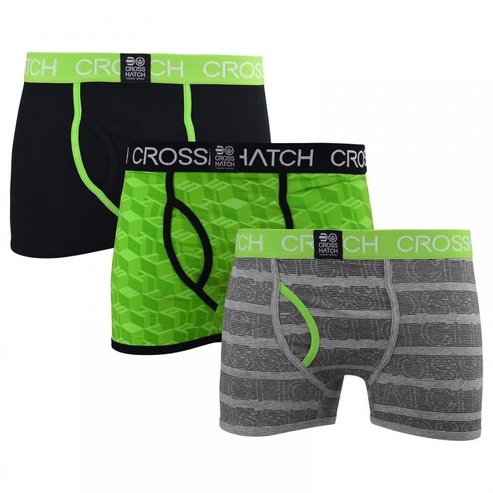 Crosshatch 3 Pack Causeway Designer Boxer Trunks Underwear Jasmine Green