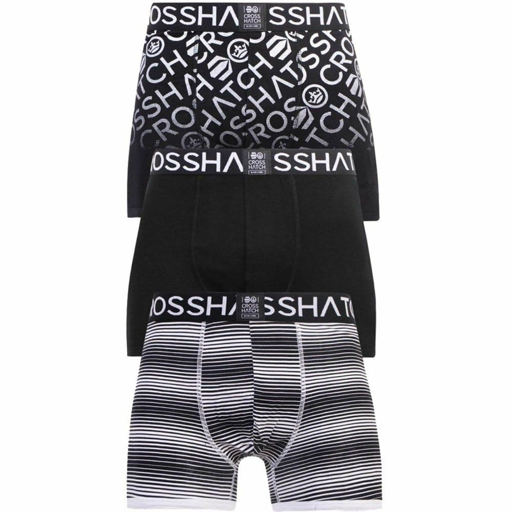 Crosshatch 3 Pack Formbee Designer Printed Boxer Trunks Underwear Black