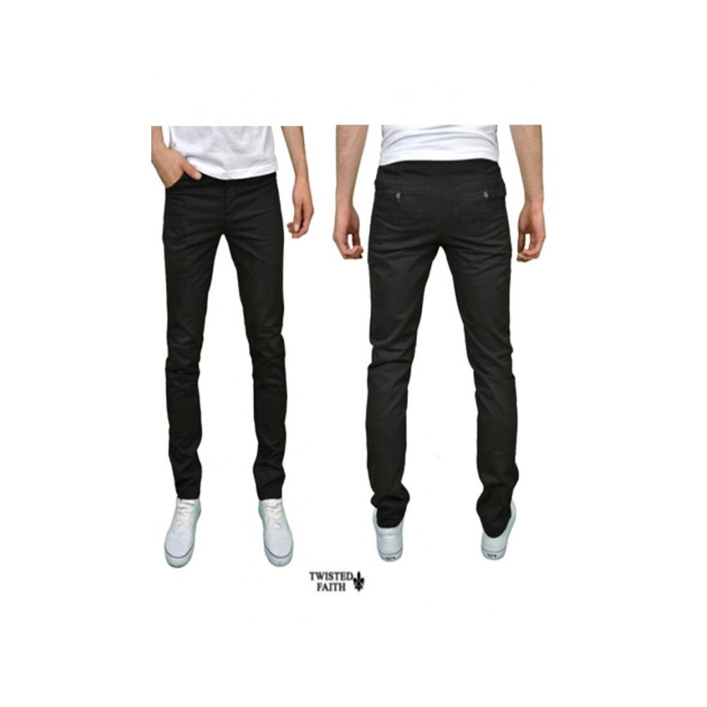 Twisted Faith Mens Designer Slim Fit Black Chinos