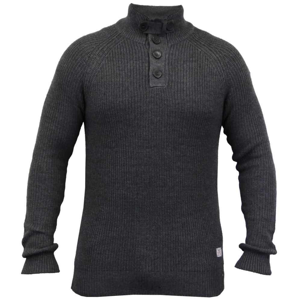 Crosshatch Masons Cotton Pullover Neck Knitted Jumper Charcoal
