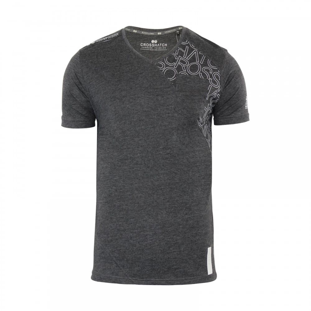 Crosshatch New Mens Casual Graphic V Neck T Shirt Lightfeet Charcoal Marl