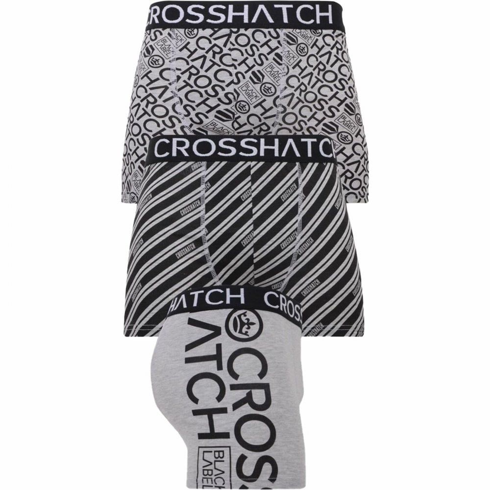 Crosshatch 3 Pack Wyse Designer Printed Boxer Trunks Underwear Grey Black