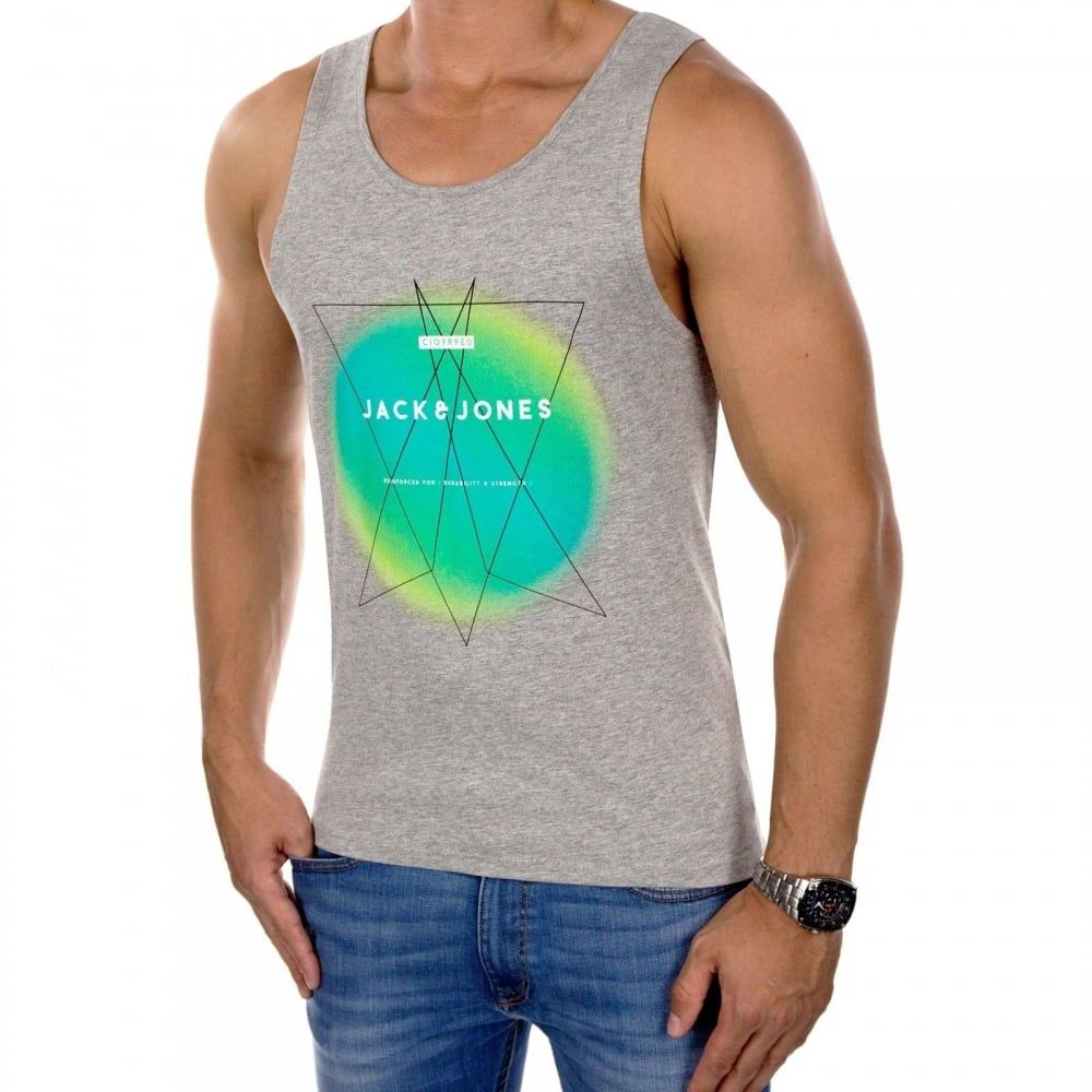Jack & Jones Jcokoze Mens Slim Branded Tank Vest Grey Melange