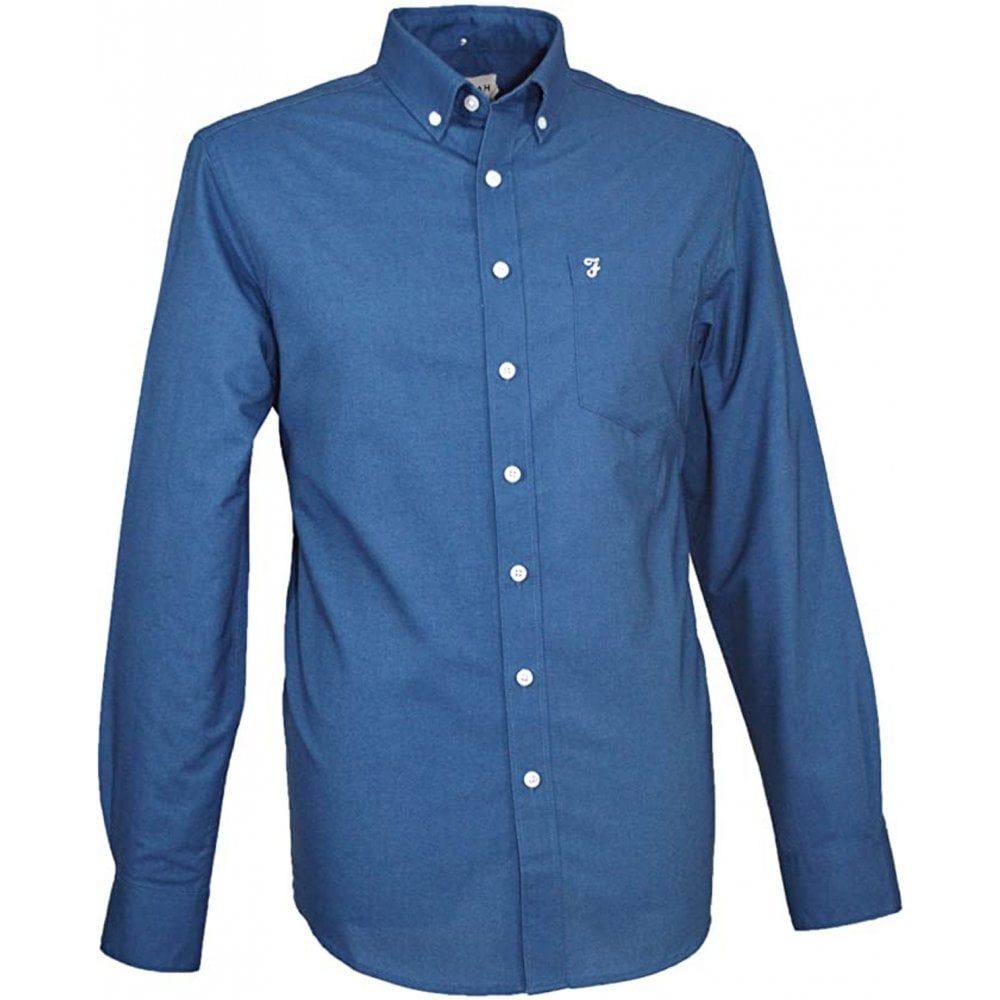 Farah Mens Long Sleeve Regular Fit Oxford Shirt 'The Drayton' Night Sky