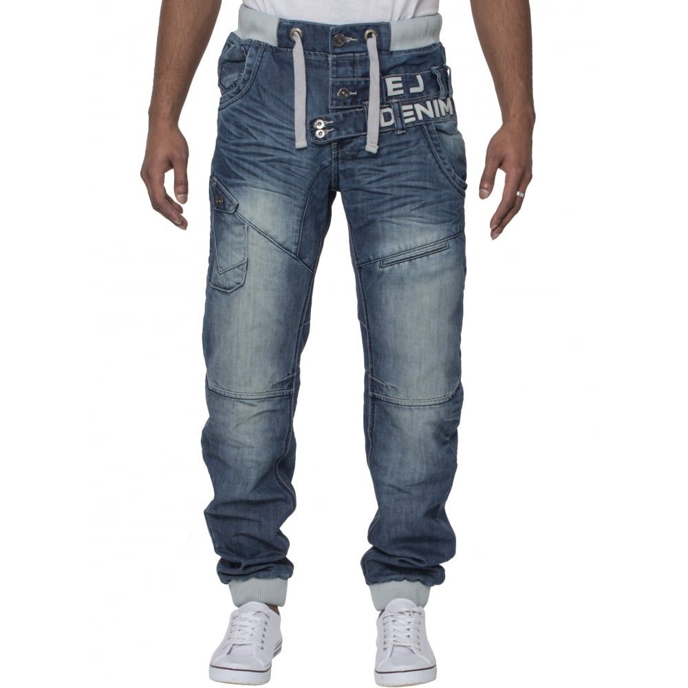 Eto Mens Cuffed Denim Jeans Distressed Blue Denim