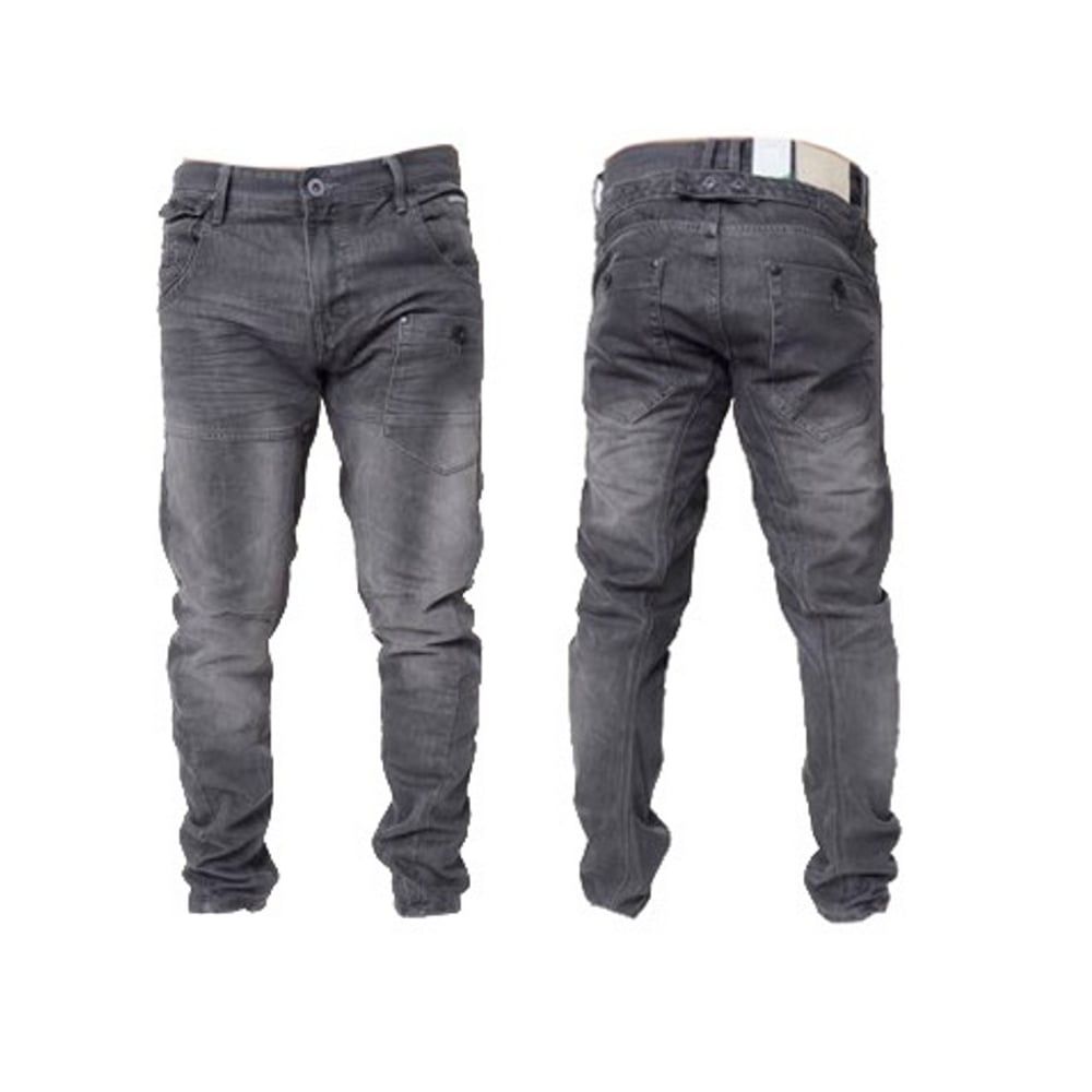 Crosshatch Mens Kractus Designer Twisted Leg Regular Fit Tapered Jeans Greywash