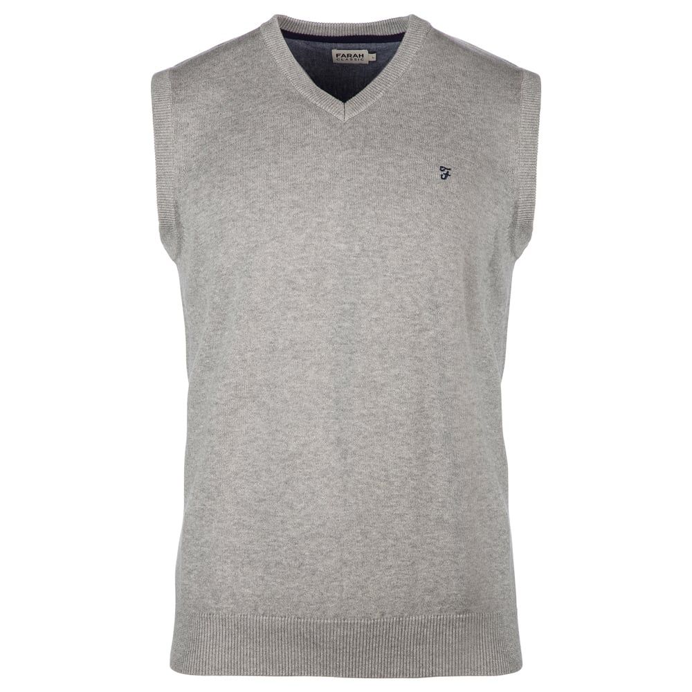 Farah Mens Stern Tank Top Vest Knitted V Neck Jumper Grey Marl
