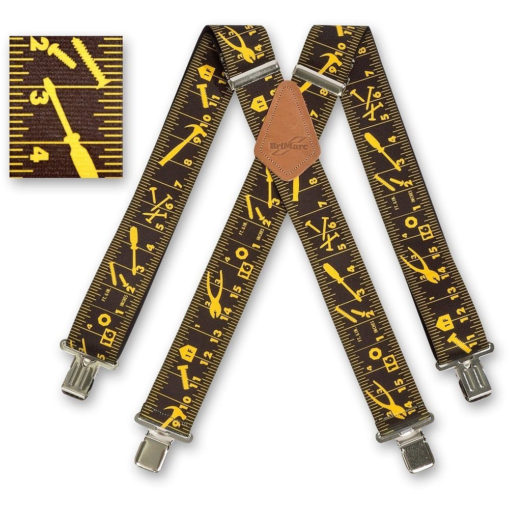 Brimarc Mens Heavy Duty Black Tape Measure Braces Trouser Belt Suspender 2" 50mm Wide 