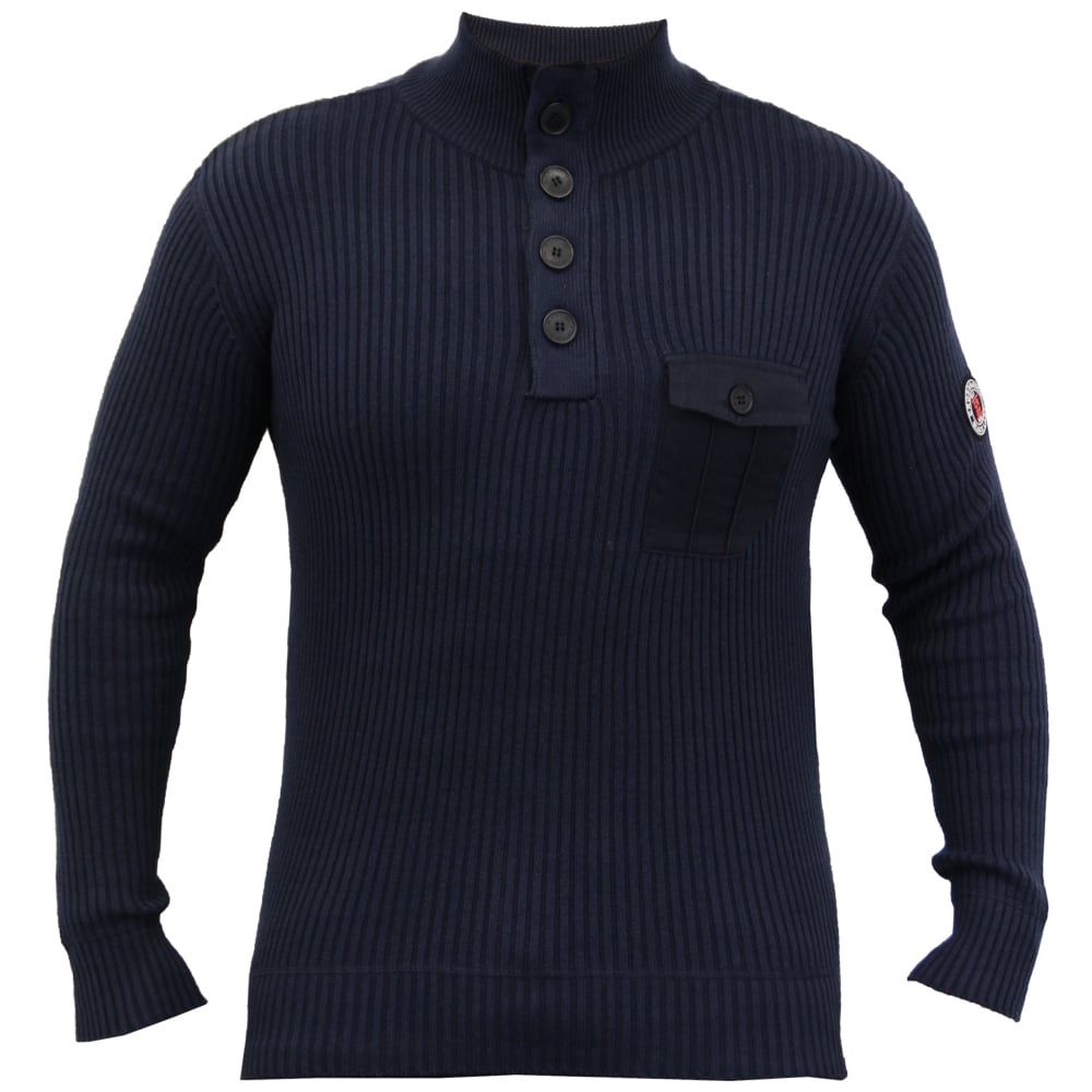 Crosshatch Pendalton Cotton Ribbed Funnel Neck Knit Jumper Navy