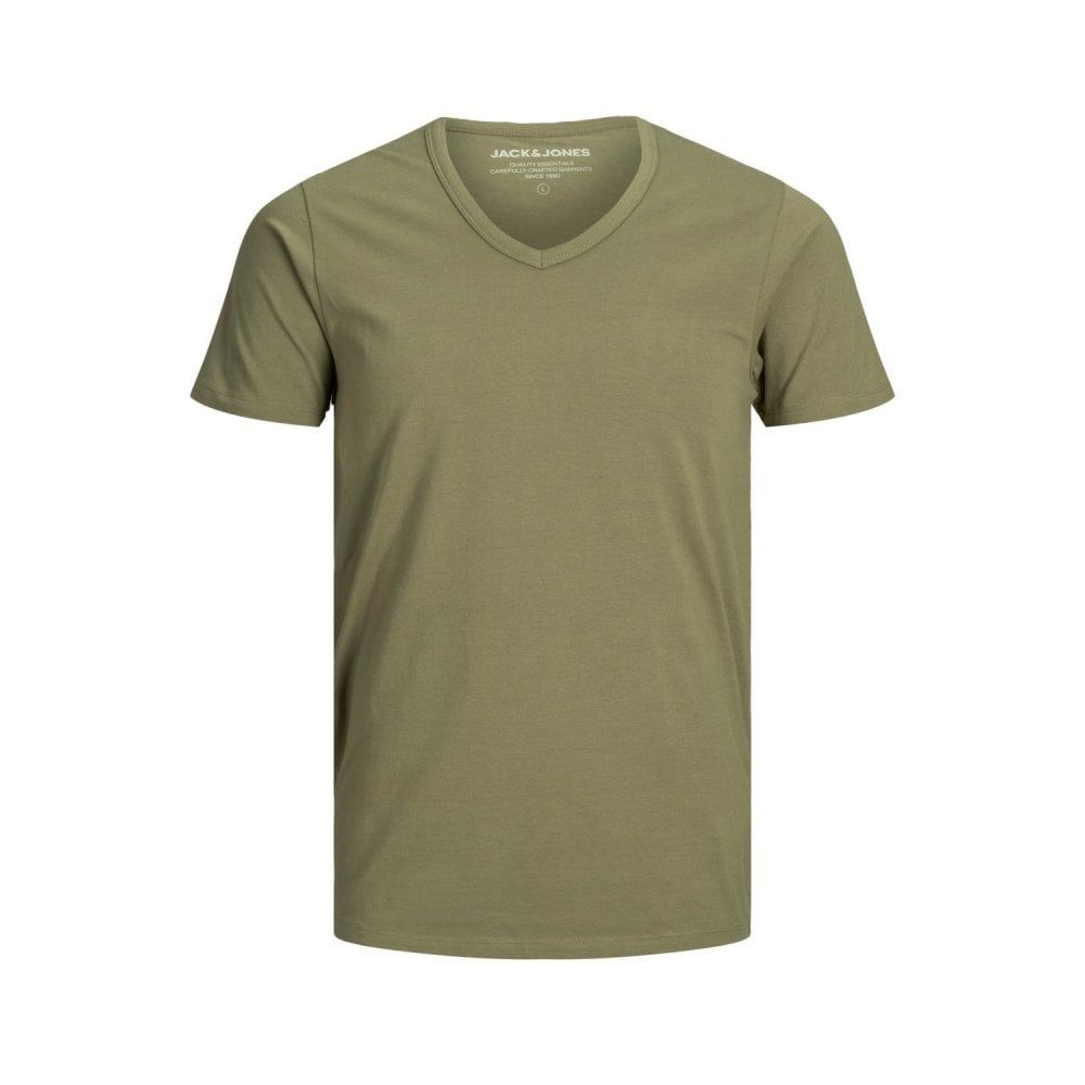 Jack & Jones Mens V Neck Slim Fit T-shirt Stretchy Plain Lycra Cotton Tee Dusky Green
