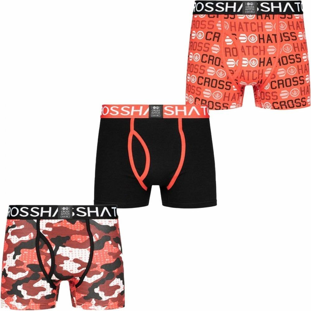 Crosshatch 3 Pack Camotype Designer Boxer Trunks Underwear Teaberry