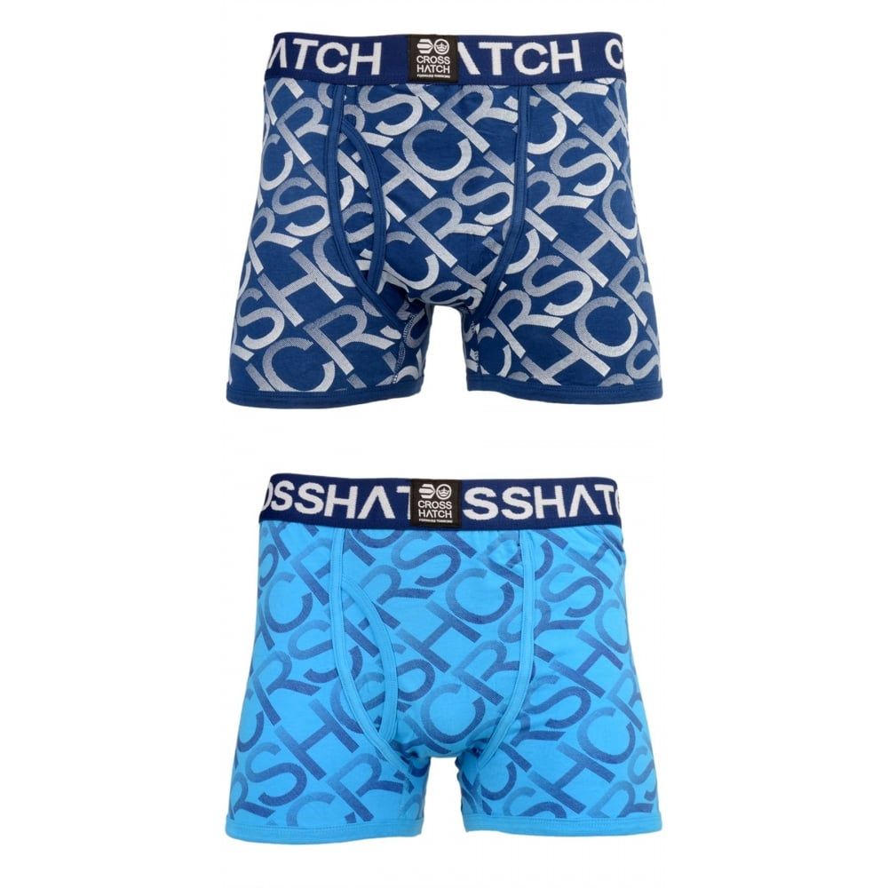 Crosshatch 2 Pack Equalizer Branded Designer Boxer Trunks Underwear Estate Blue