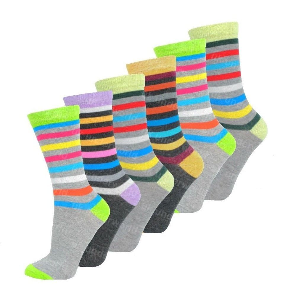 6 Pairs Ladies Womens Coloured Design Socks Cotton Blend Designer Adults 4-7