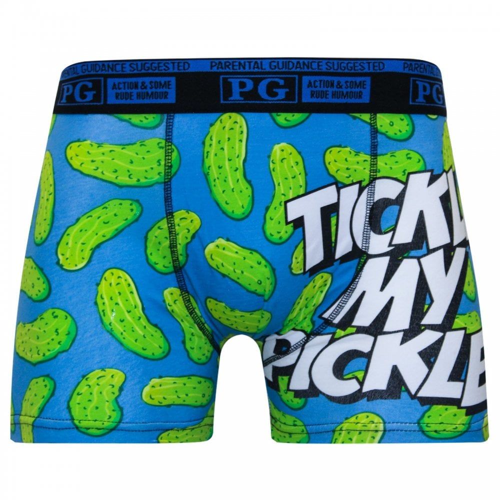 Mens PG Men's Tickle My Pickle Cartoon Novelty Boxer Shorts Trunks Blue