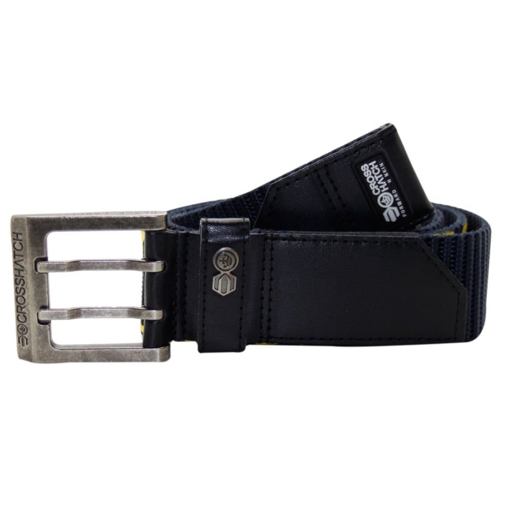 Crosshatch Mens Branded Bevel Canvas Designer Nylon Belt Total Eclipse