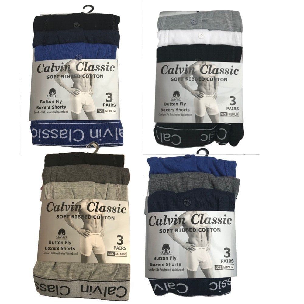 3 Pack Mens Boxers Shorts Calvin Classic Comfort Fit Underwear Breifs