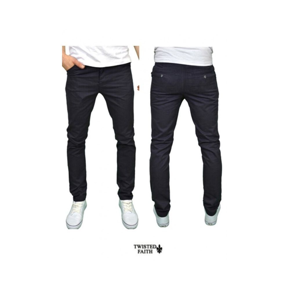 Twisted Faith Mens Designer Slim Fit Navy Chinos