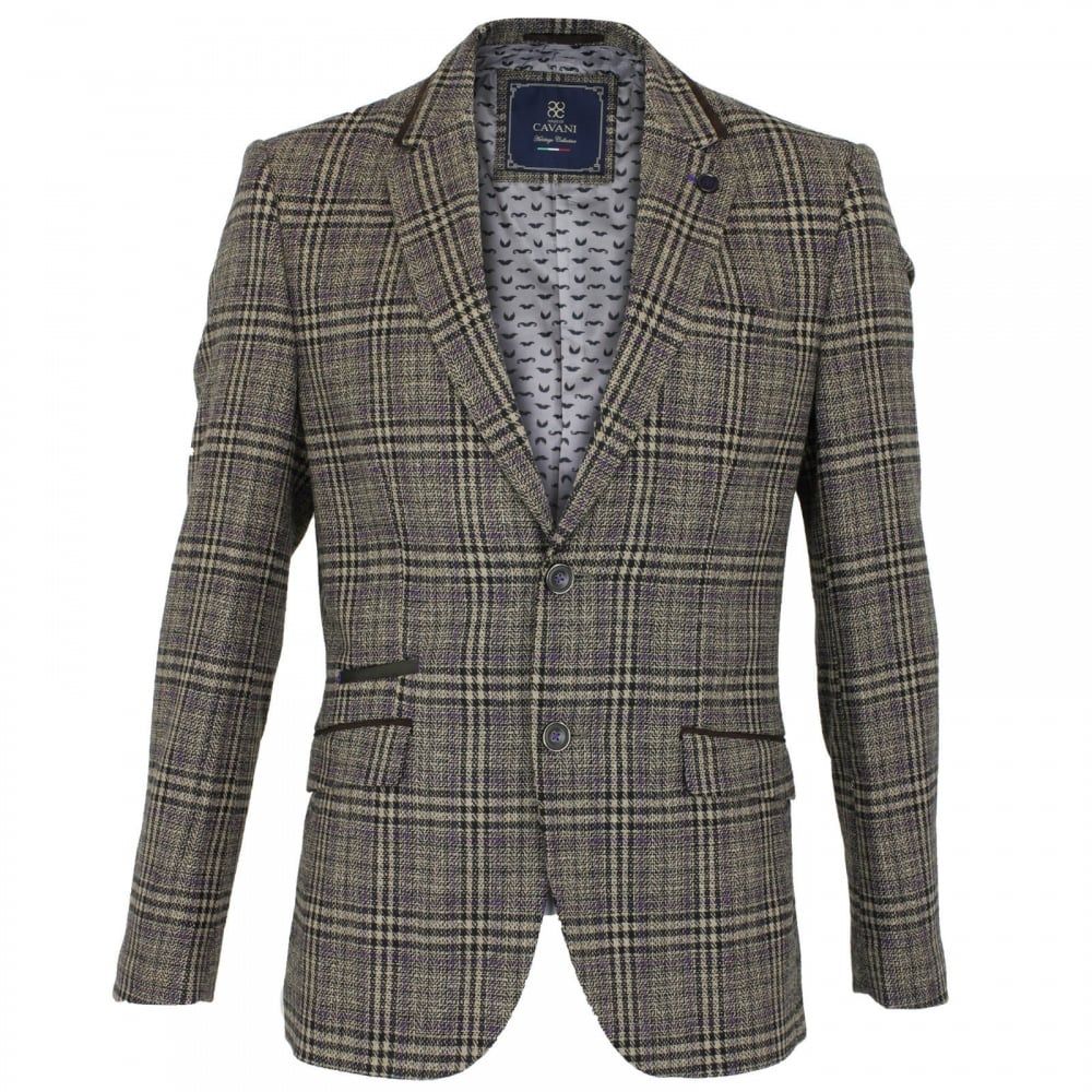 Cavani Walter Mens Check Herringbone Tweed Regular Fit Blazer Brown