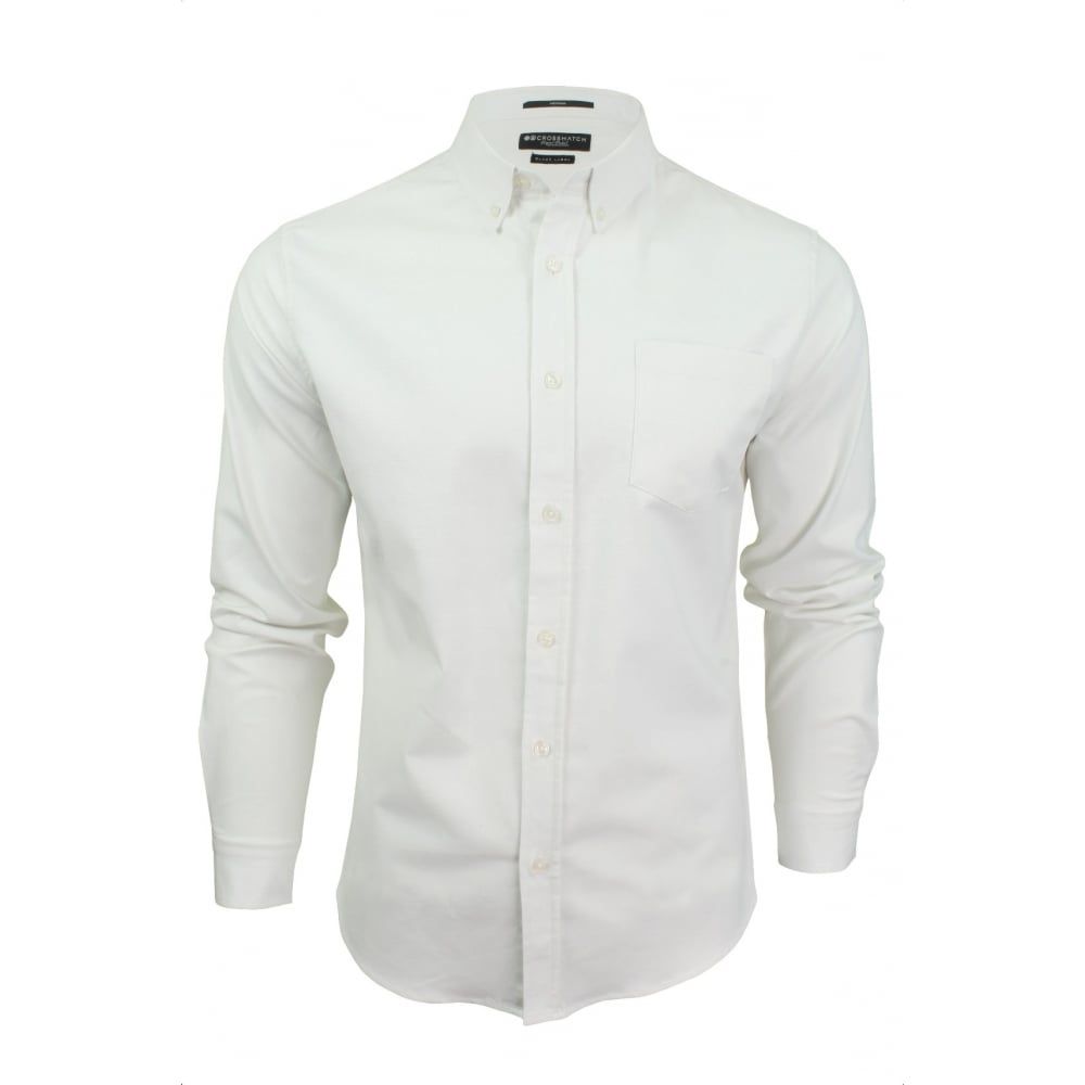Crosshatch Mens Oxford Almond Cotton Shirt White