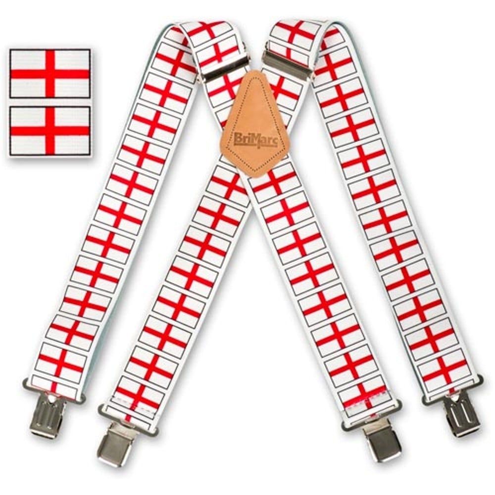 Brimarc Mens Heavy Duty St Georges Flag Braces Trouser Belt Suspender 2" 50mm Wide