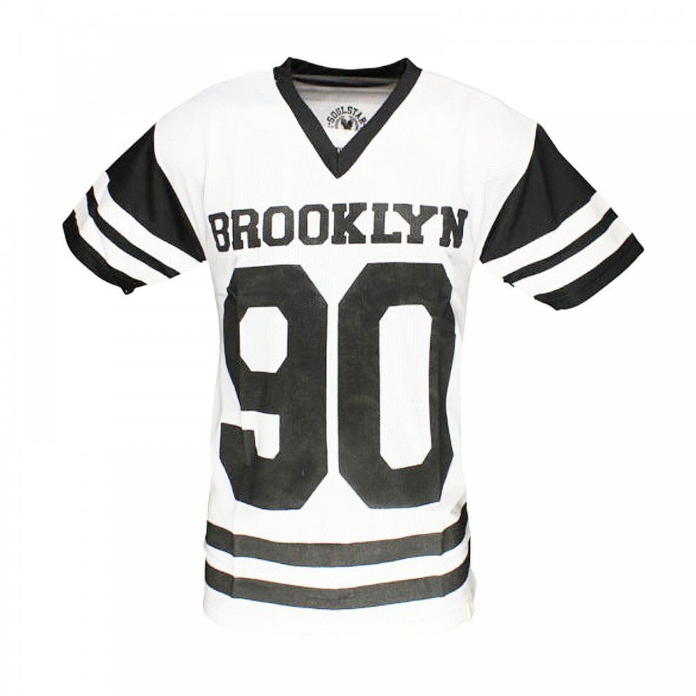 MT Jones American Football Brooklyn V Neck T Shirt Tee Top White