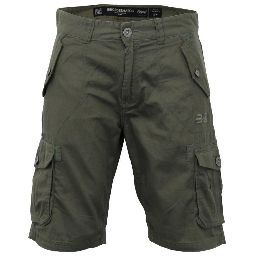 Crosshatch Mens Thorley Designer Cargo Combat Chino Shorts Khaki