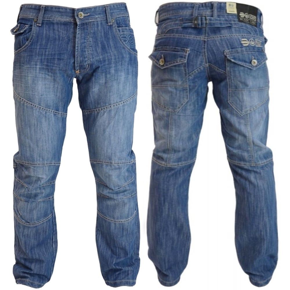 Mens New Jeans Crosshatch Newport Light Washed Straight Leg Jeans