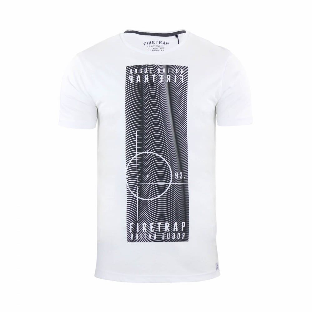 Firetrap Mens Tabb Branded Designer Casual Blackseal T Shirt White