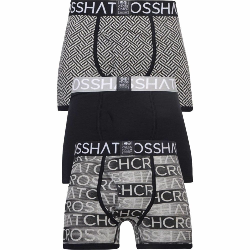 Crosshatch 3 Pack Grazer Designer Boxer Trunks Underwear Black