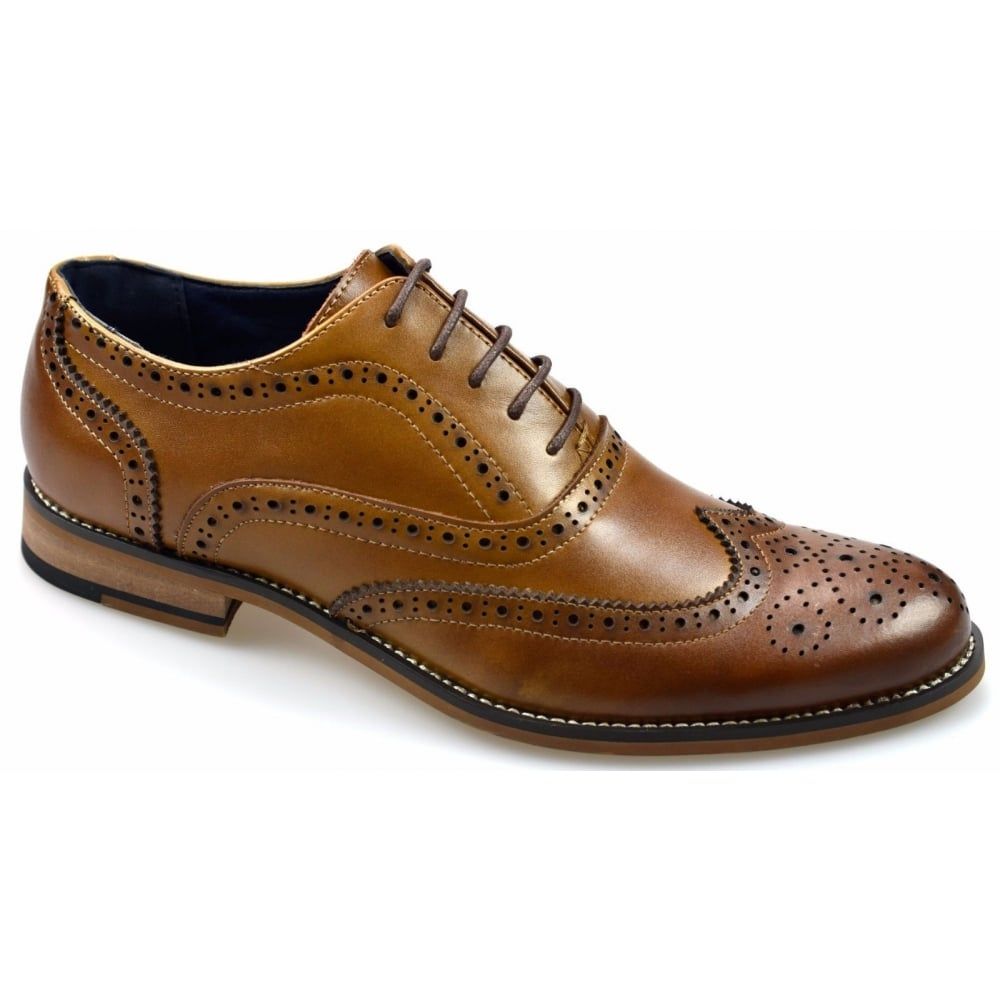 Cavani Oxford Real Leather Tan Gatesby Brogues Casual Designer Retro Shoes