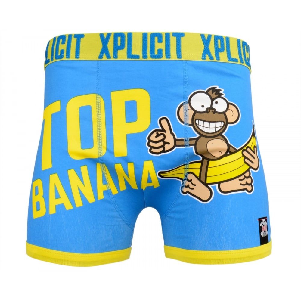 Xplicit Men's Funny Rude Top Banana Geek Cartoon Novelty Boxer Shorts Trunks Directoire Blue