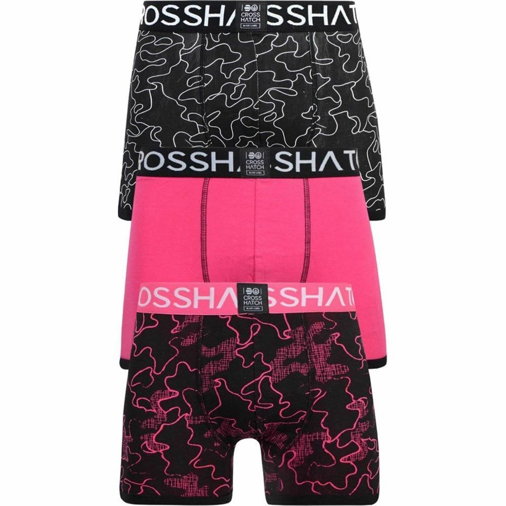 Crosshatch 3 Pack Botany Designer Boxer Trunks Underwear Black