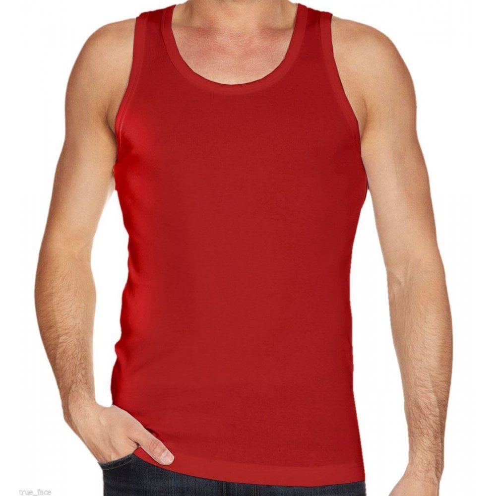 Mens Plain Vests New 100% Cotton Tank Tops Training Gym Red
