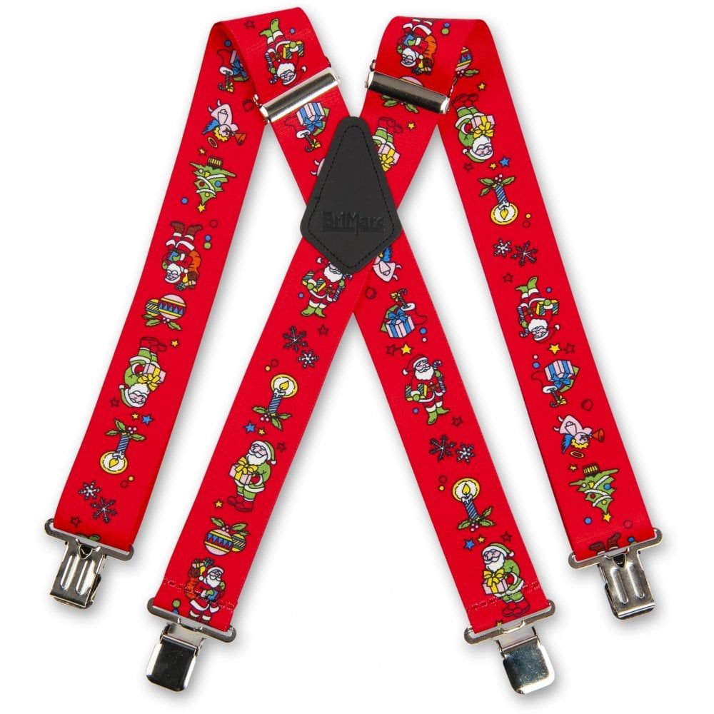 Brimarc Mens Heavy Duty Xmas Santa Red Braces Trouser Belt Suspender 2" 50mm Wide