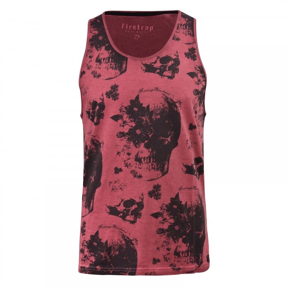 Firetrap Mens New Walhain Skull Designer Casual Graphic Vest Merlot