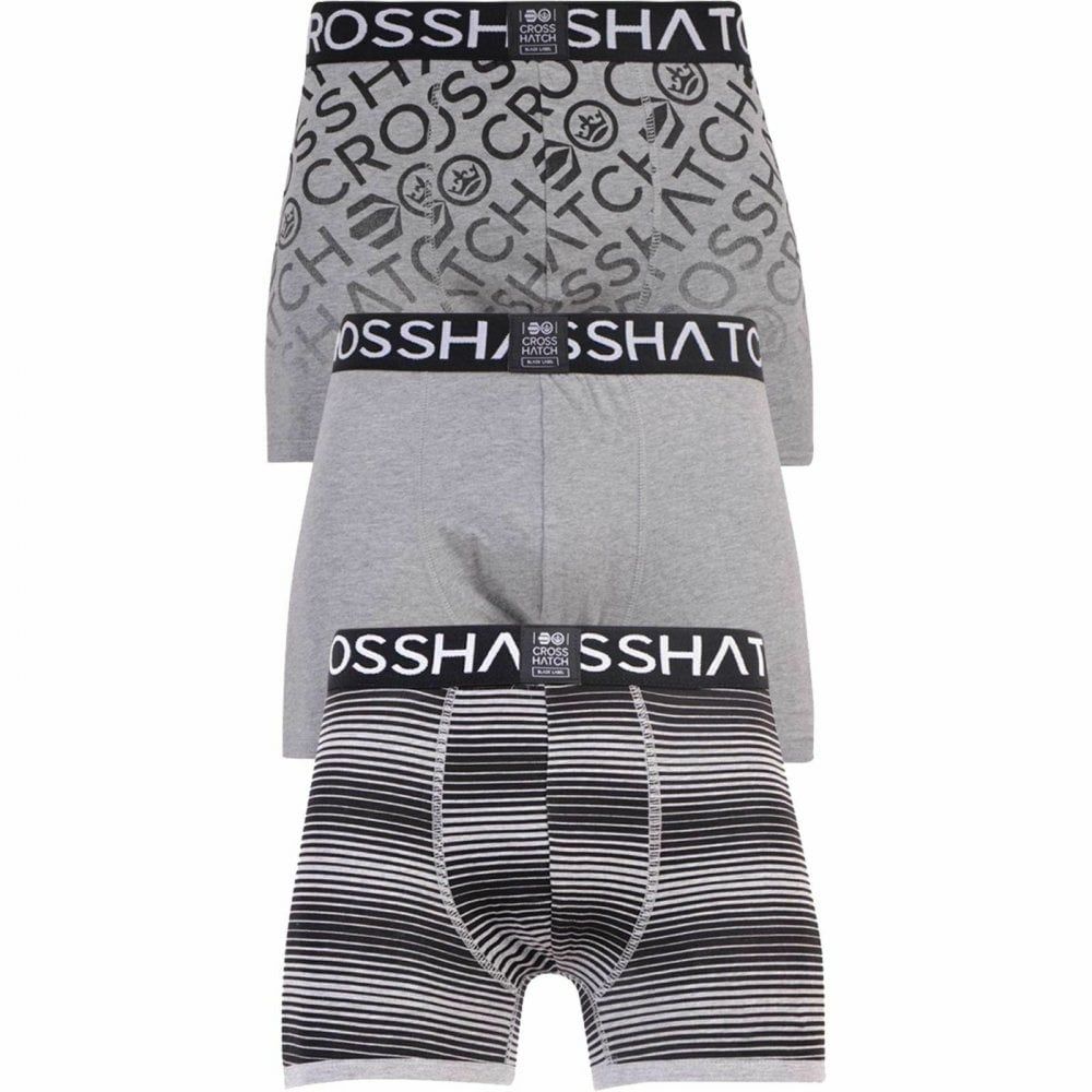 Crosshatch 3 Pack Formbee Designer Printed Boxer Trunks Underwear Grey